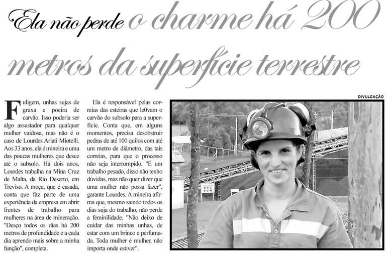 Mineira das Empresas Rio Deserto vira noticia no Dia Internacional da Mulher.