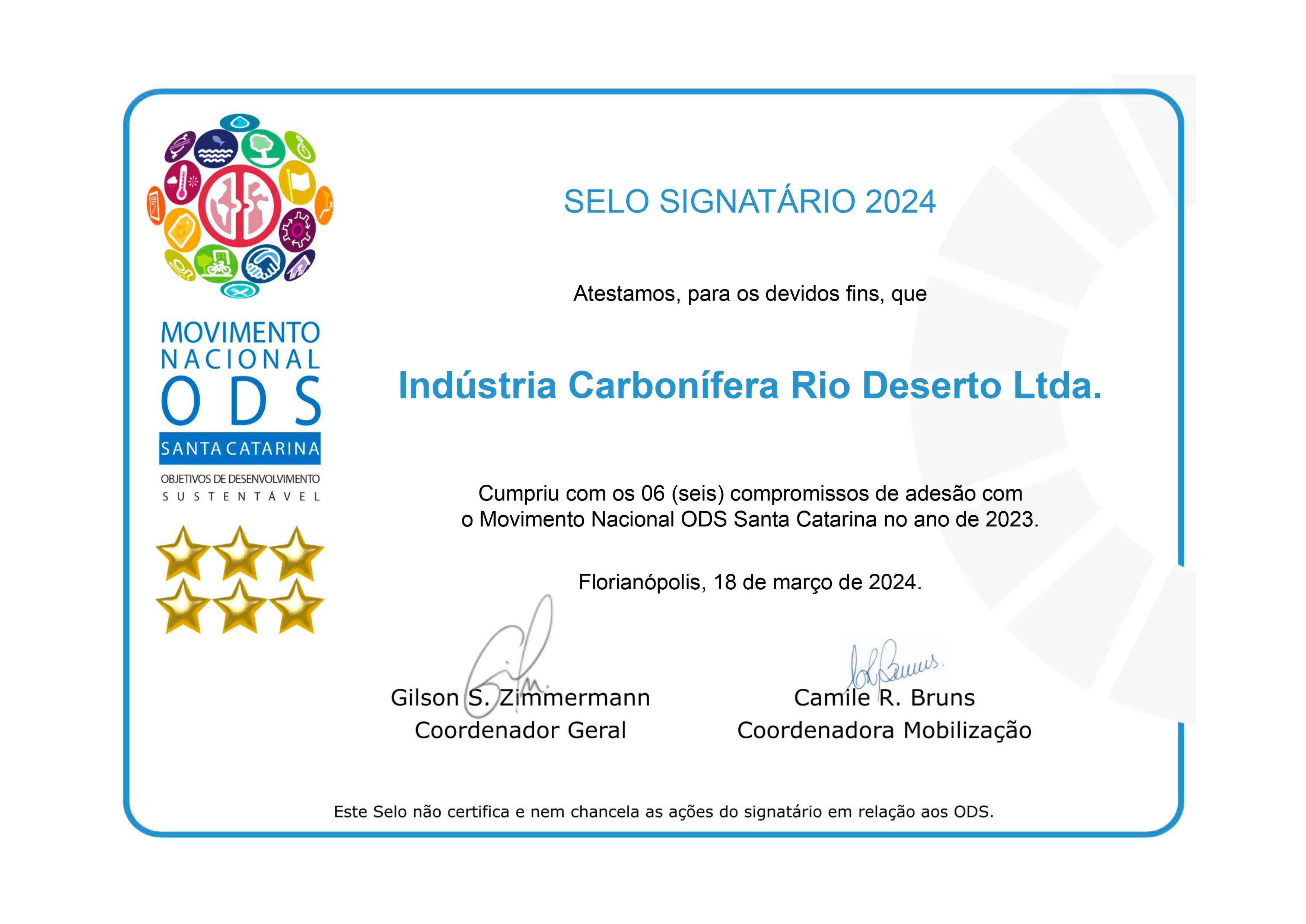 Rio Deserto e Ragro recebem Selo Signatário ODS 2024
